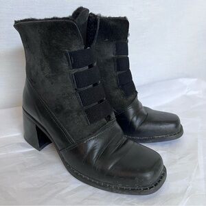 La CANADIENNE Black Suede Leather Combo Heeled Boots with Elastic Detail